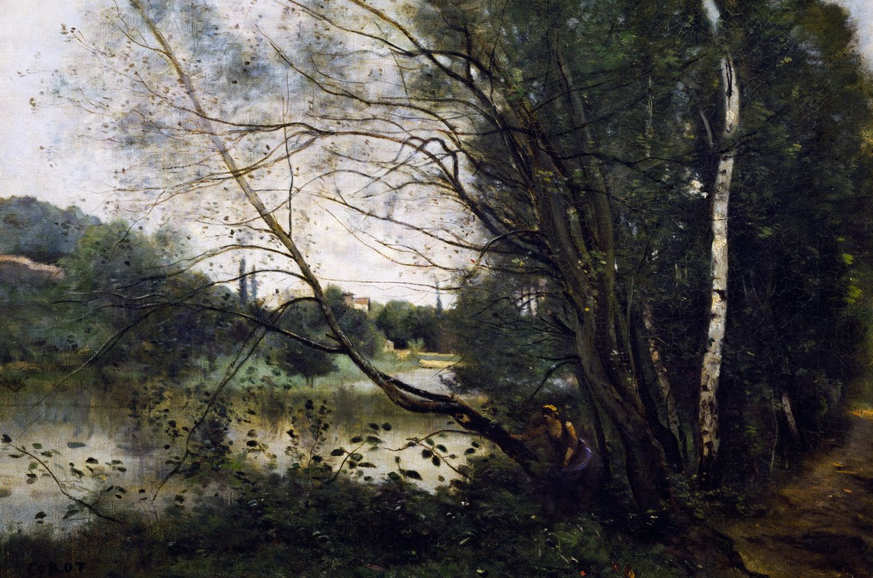 Tó a ferde fa törzsével alkotó: Jean Baptiste Camille Corot
