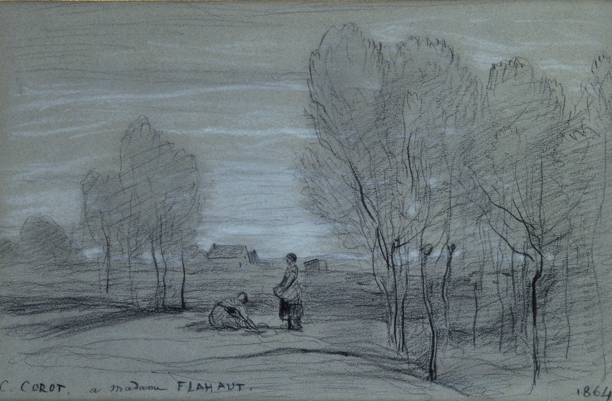 Táj, 1864 (fekete-fehér kréták papíron) alkotó: Jean Baptiste Camille Corot
