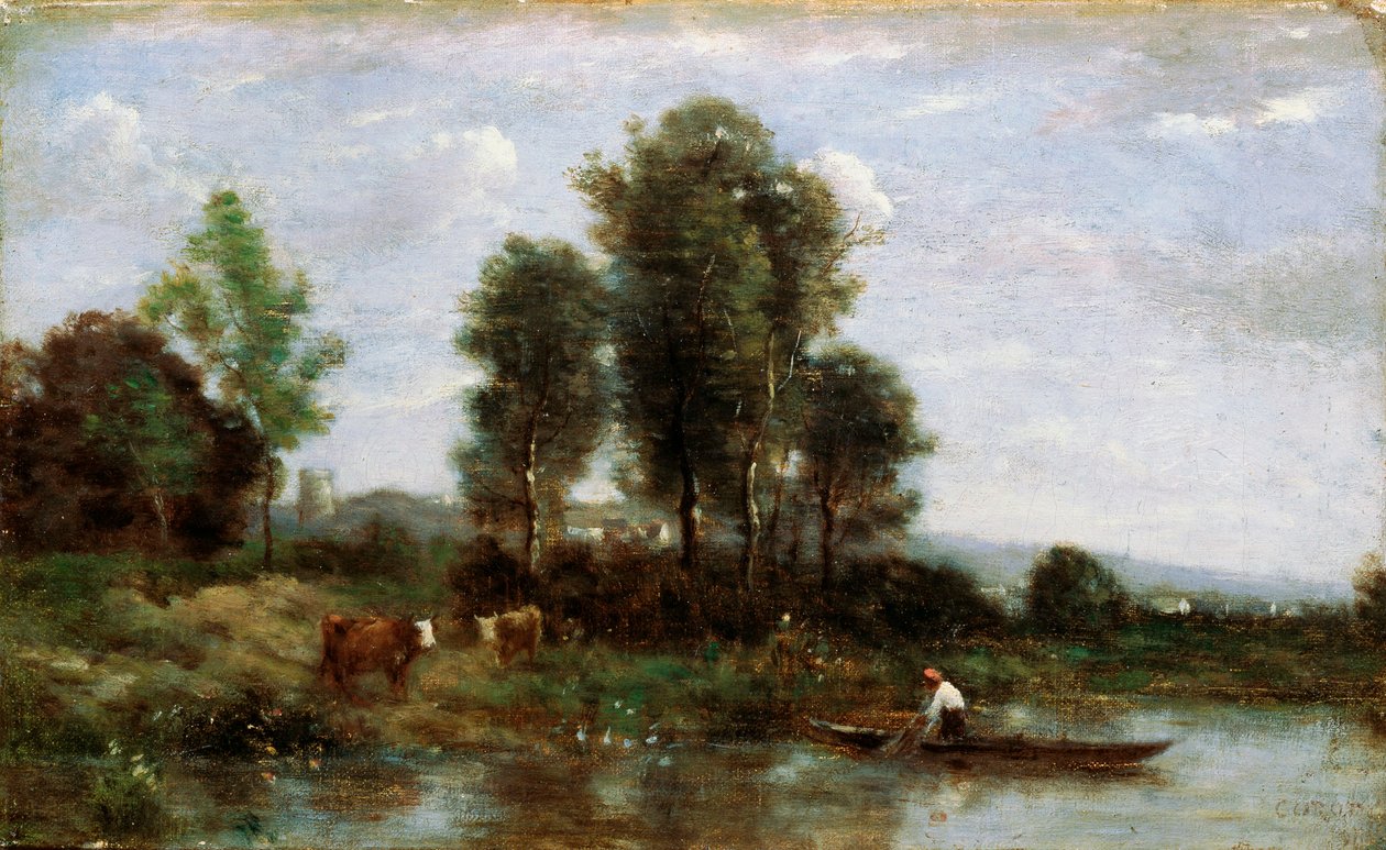 Táj folyóval, 19. század alkotó: Jean Baptiste Camille Corot
