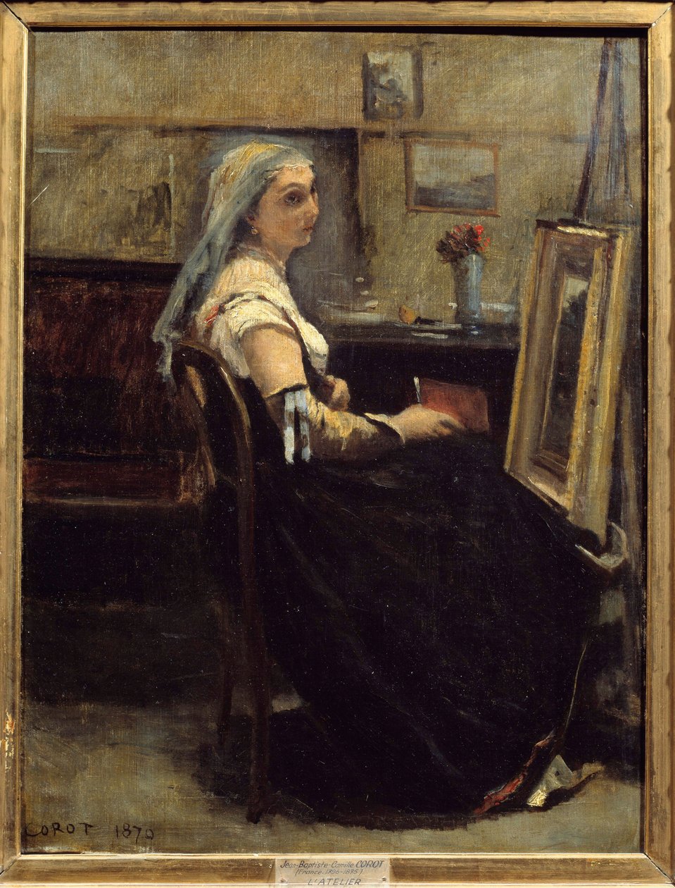 A műhely vagy nő egy festőállvány előtt Camille Corot (1796-1875) festménye 1870 V. 0,63x0,48 m Lyon, Szépművészeti Múzeum alkotó: Jean Baptiste Camille Corot