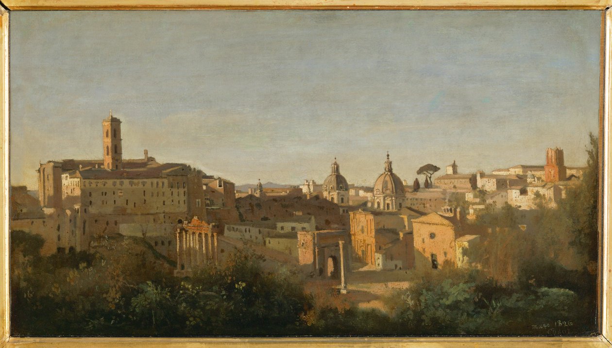 A Fórum, kilátás a Farnese-kertekből, Róma ... alkotó: Jean Baptiste Camille Corot