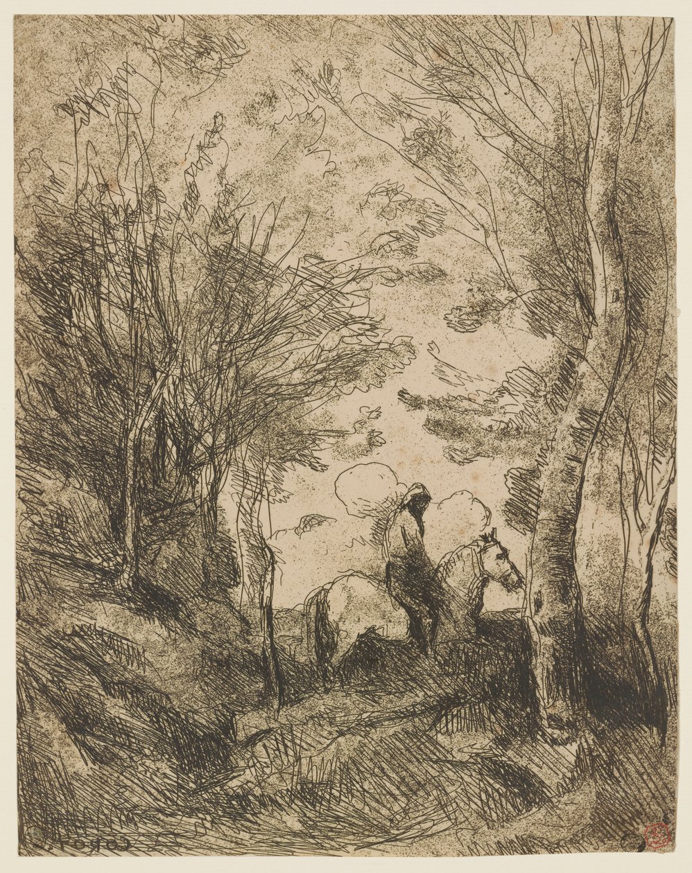 Le grand cavalier sous bois (A nagy lovas az erdőben) alkotó: Jean Baptiste Camille Corot
