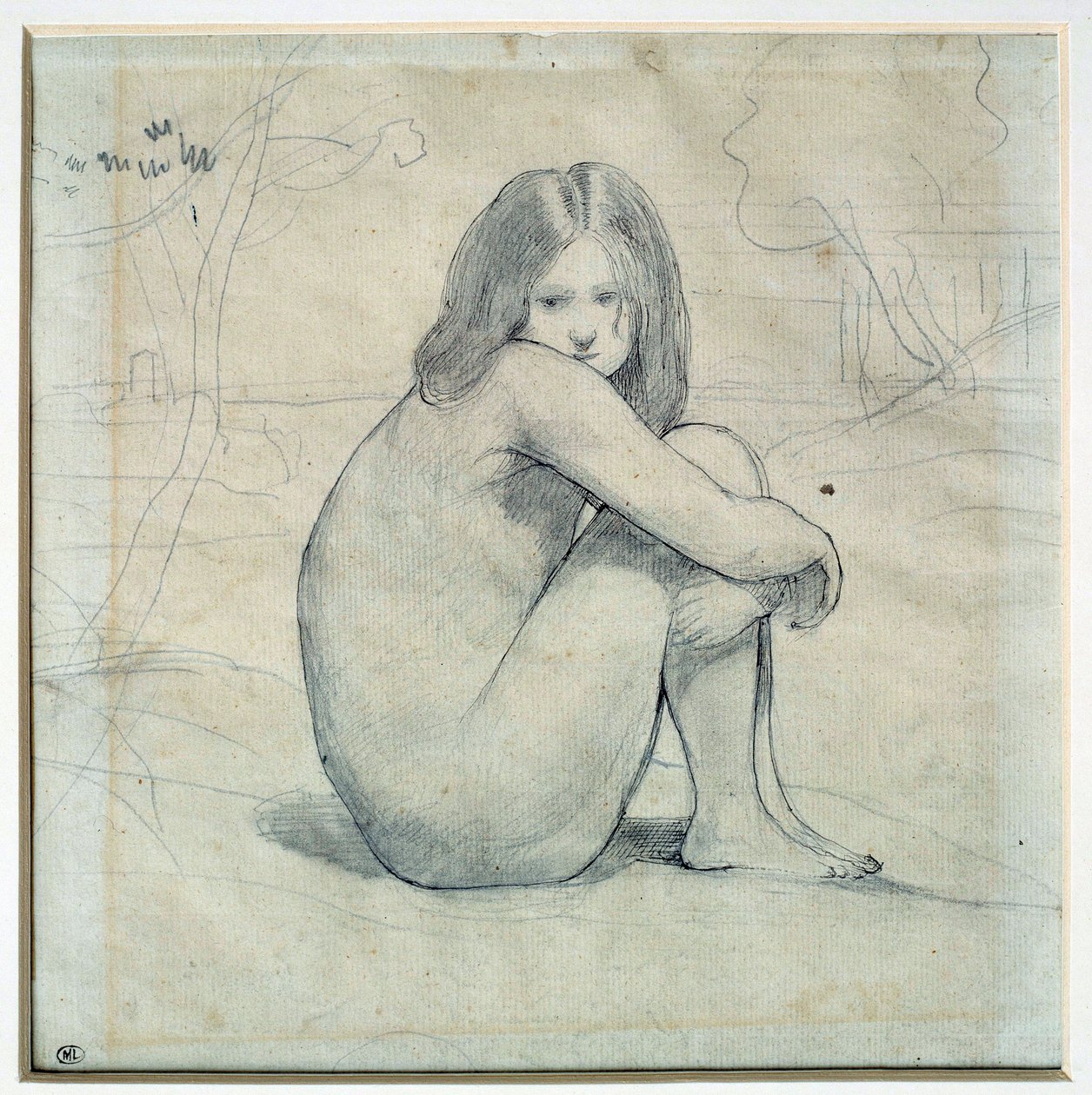 Kislány ül egy tájban Ceruzarajz és fekete tintával Camille Corot (1796-1875) 19. századi Sun. 0,22x0,26 m Párizs, Musee du Louvre alkotó: Jean Baptiste Camille Corot