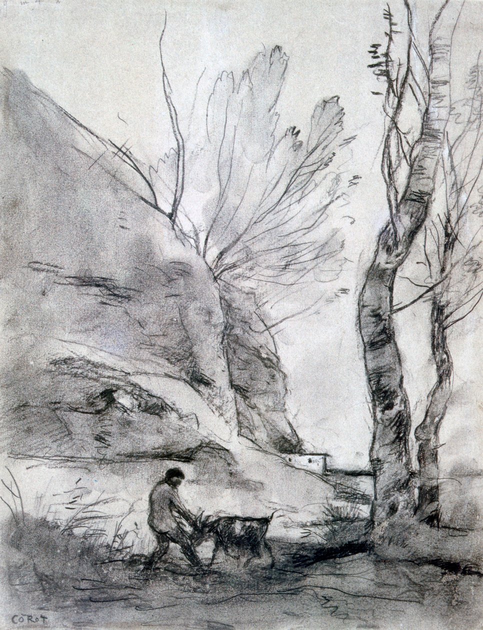 Ember küzd egy kecskével, c1816-1875 alkotó: Jean Baptiste Camille Corot