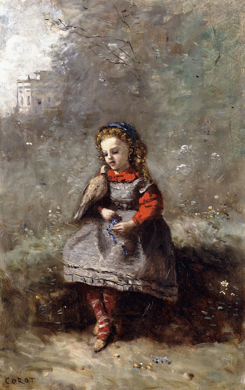 Mlle. Leotine Desavary galambot tart a kezében, 1872 alkotó: Jean Baptiste Camille Corot
