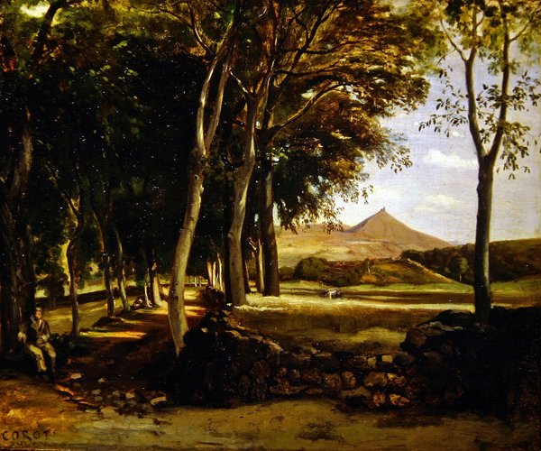 Hegyvidéki táj egy fasoron keresztül (olaj, vászon) alkotó: Jean Baptiste Camille Corot