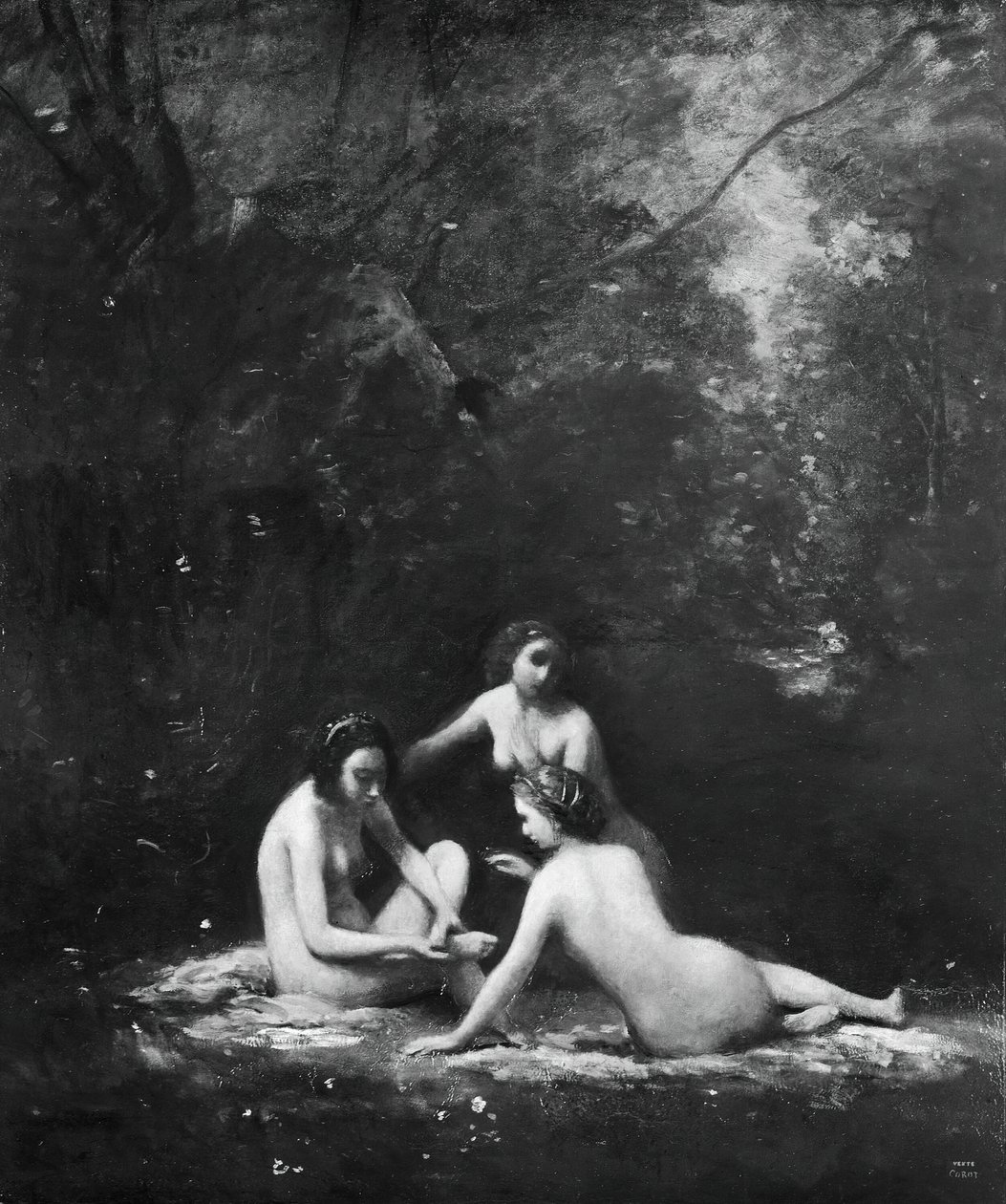 A fürdőt elhagyó nimfák, 1843. alkotó: Jean Baptiste Camille Corot