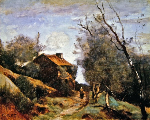 Egy vidéki házhoz vezető út (olaj, vászon) alkotó: Jean Baptiste Camille Corot