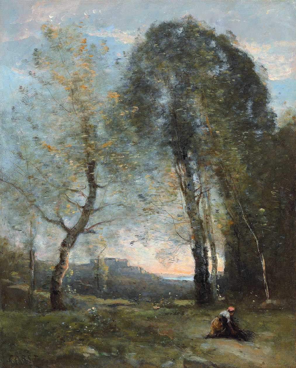 Parasztasszony fát gyűjt, Olaszország, c. 1870-2 alkotó: Jean Baptiste Camille Corot