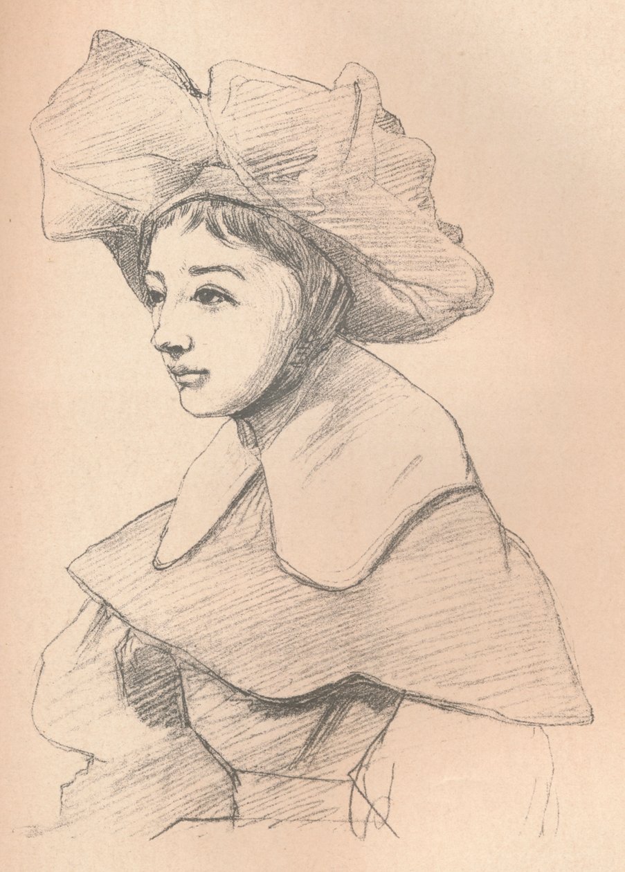 Fiatal nő portréja nagy kalapban, Hágám, c1830 alkotó: Jean Baptiste Camille Corot