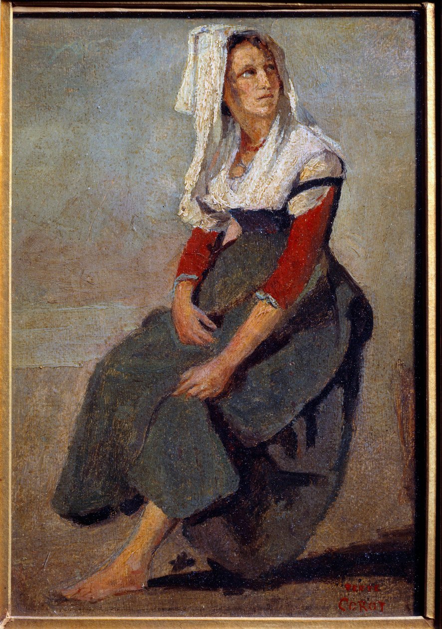 Az olasz Maria de Sorre felemelt fejjel ülő portréja Camille Corot festménye kartonra alkotó: Jean Baptiste Camille Corot