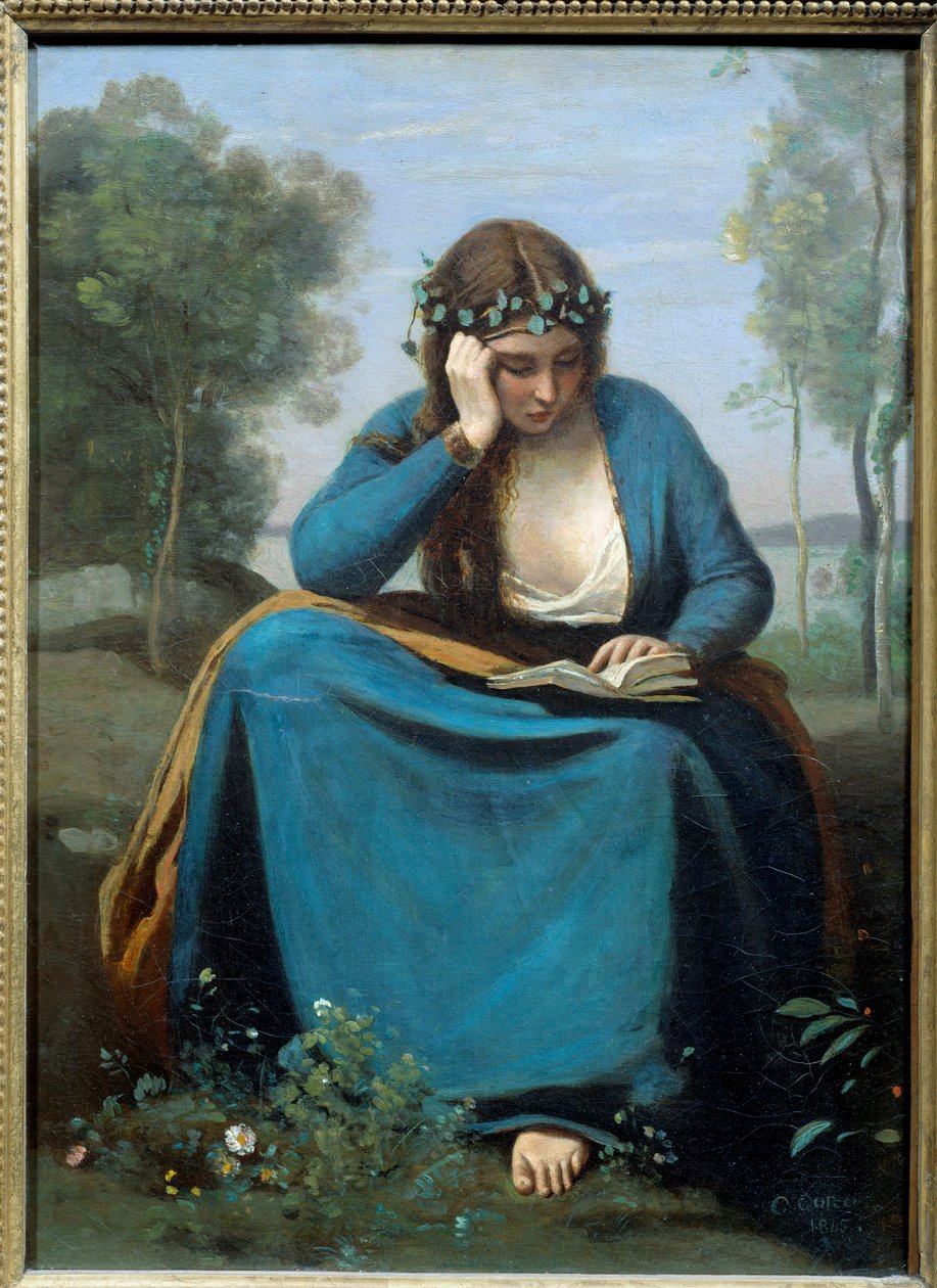 Virgile-festmény, Camille Corot (1796-1875) Virgile-festményének virágaival koronázott olvasója vagy a múzsa 1845 Dim. 0,45x0,34 m alkotó: Jean Baptiste Camille Corot