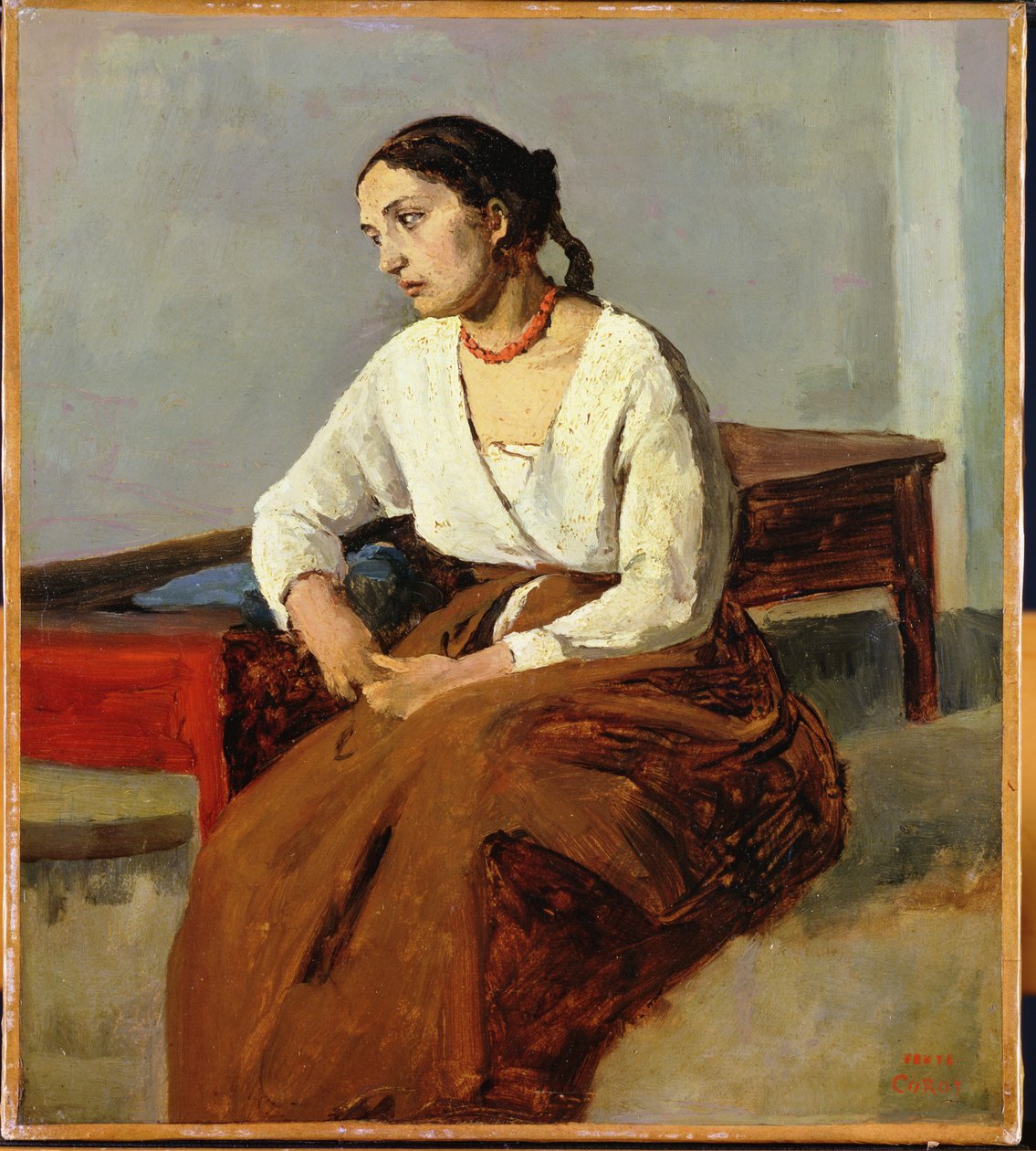 Ülő nő barna szoknyában alkotó: Jean Baptiste Camille Corot