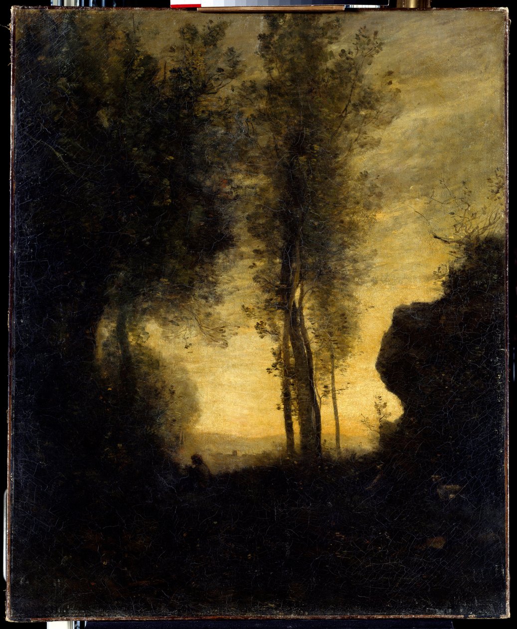 Ülő kecske furulyázik egy tisztáson. Camille Corot (1796-1875) festménye alkotó: Jean Baptiste Camille Corot