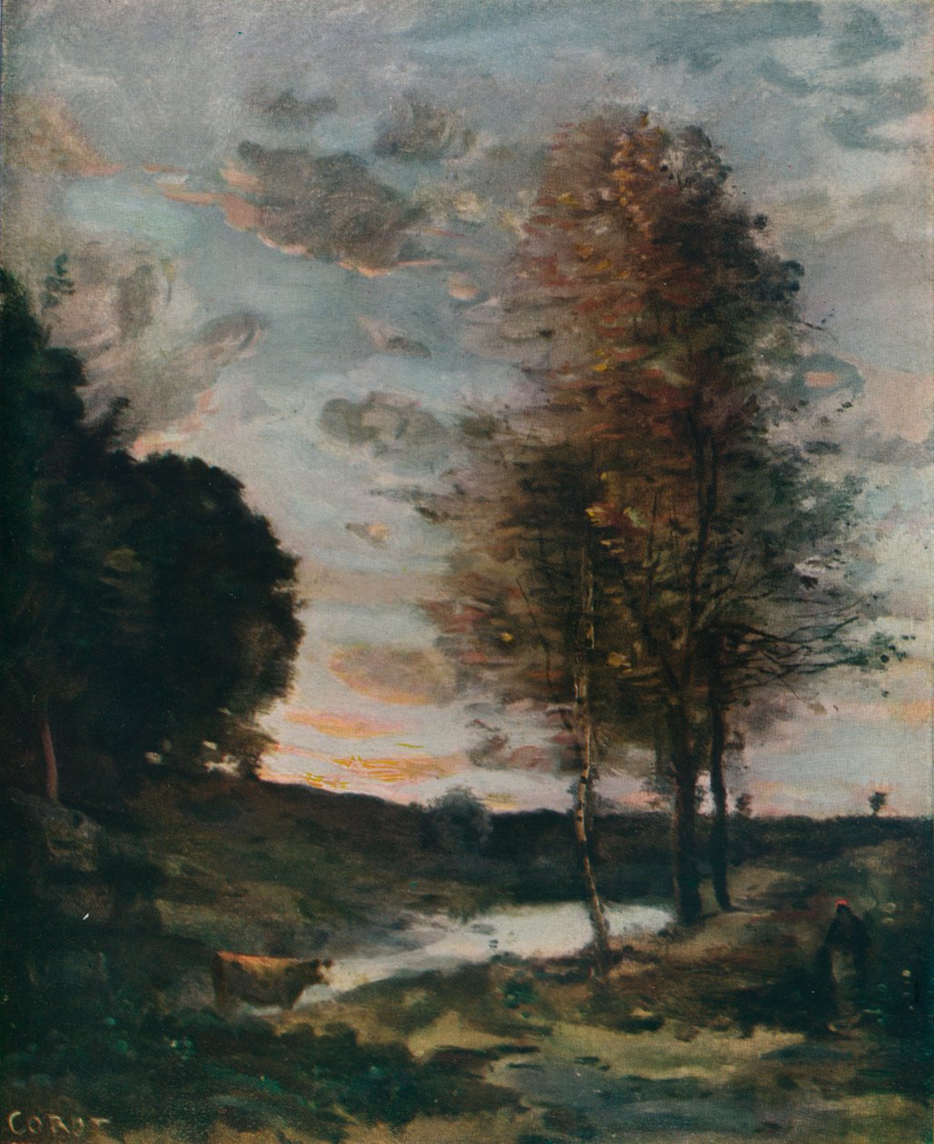 Lenyugvó nap, 1910 alkotó: Jean Baptiste Camille Corot