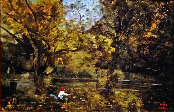 A horgász (olaj, vászon) alkotó: Jean Baptiste Camille Corot
