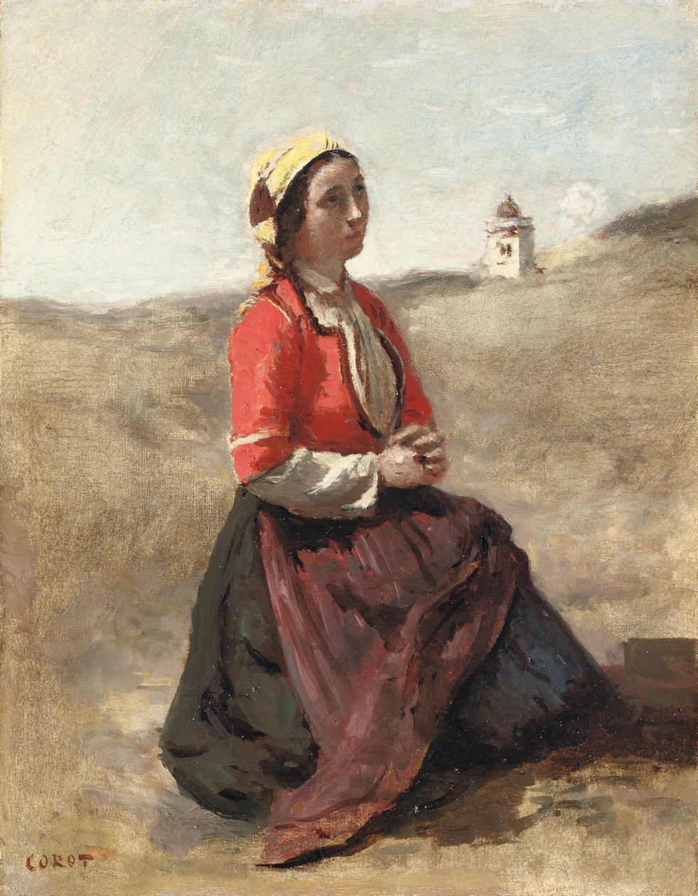 A breton az imában, alkotó: Jean Baptiste Camille Corot