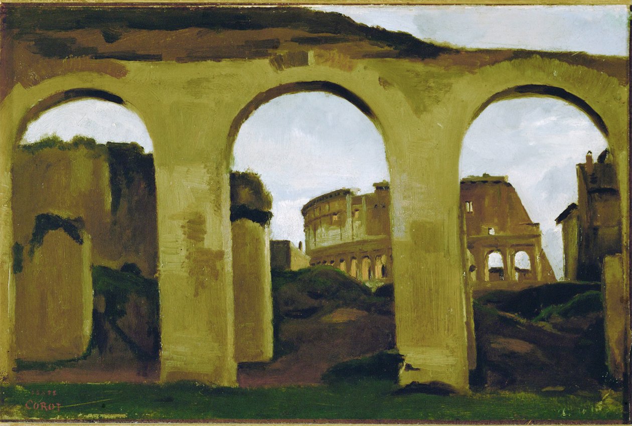 A Colosseum, a római Szent Konstantin-bazilika árkádjain át nézve ... alkotó: Jean Baptiste Camille Corot
