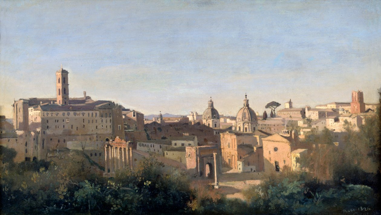 A fórum a Farnese-kertből nézve, Róma, 1826 alkotó: Jean Baptiste Camille Corot