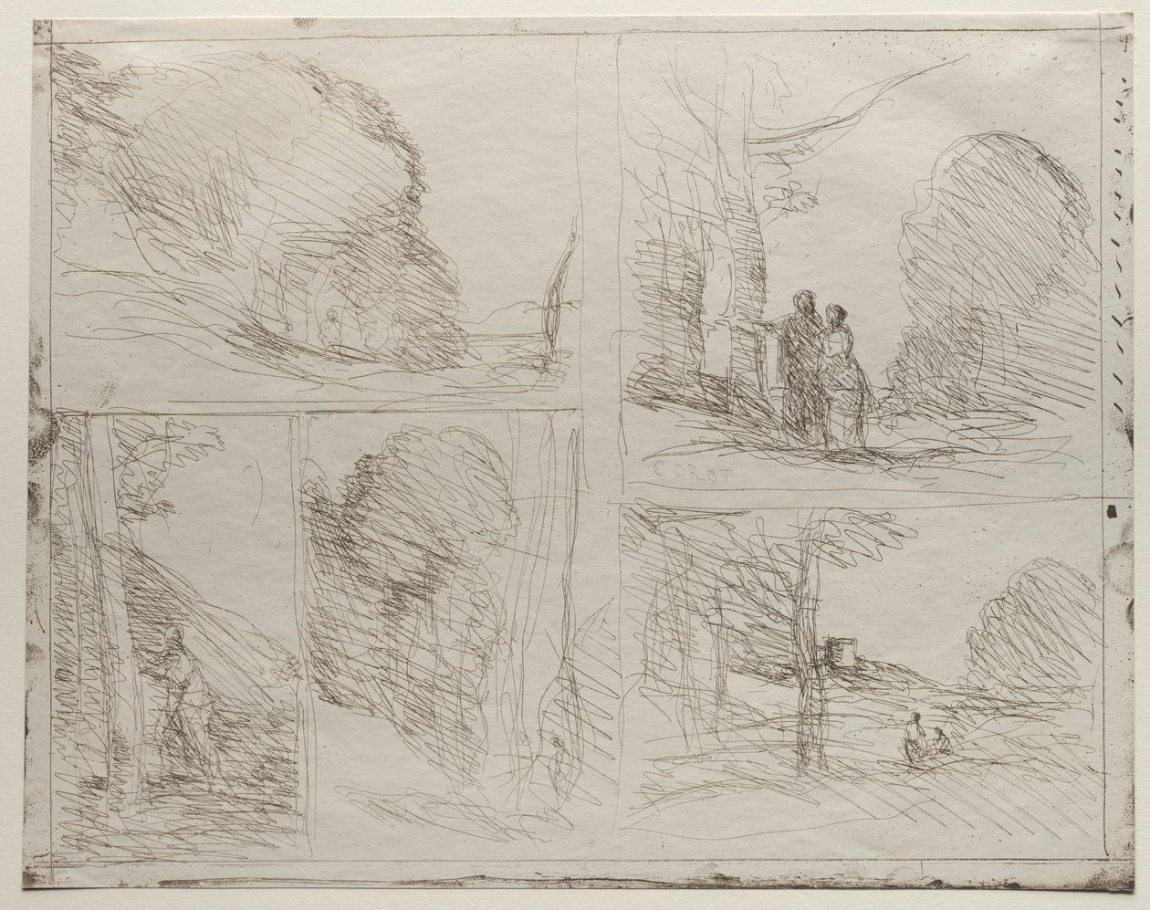 A Periklész-kert, A festők útja, firkálmány, A nagy favágó, 1921-ben nyomtatva. alkotó: Jean Baptiste Camille Corot
