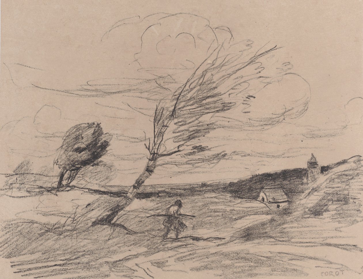 A széllökés Le Coup de Vent, 1871. alkotó: Jean Baptiste Camille Corot