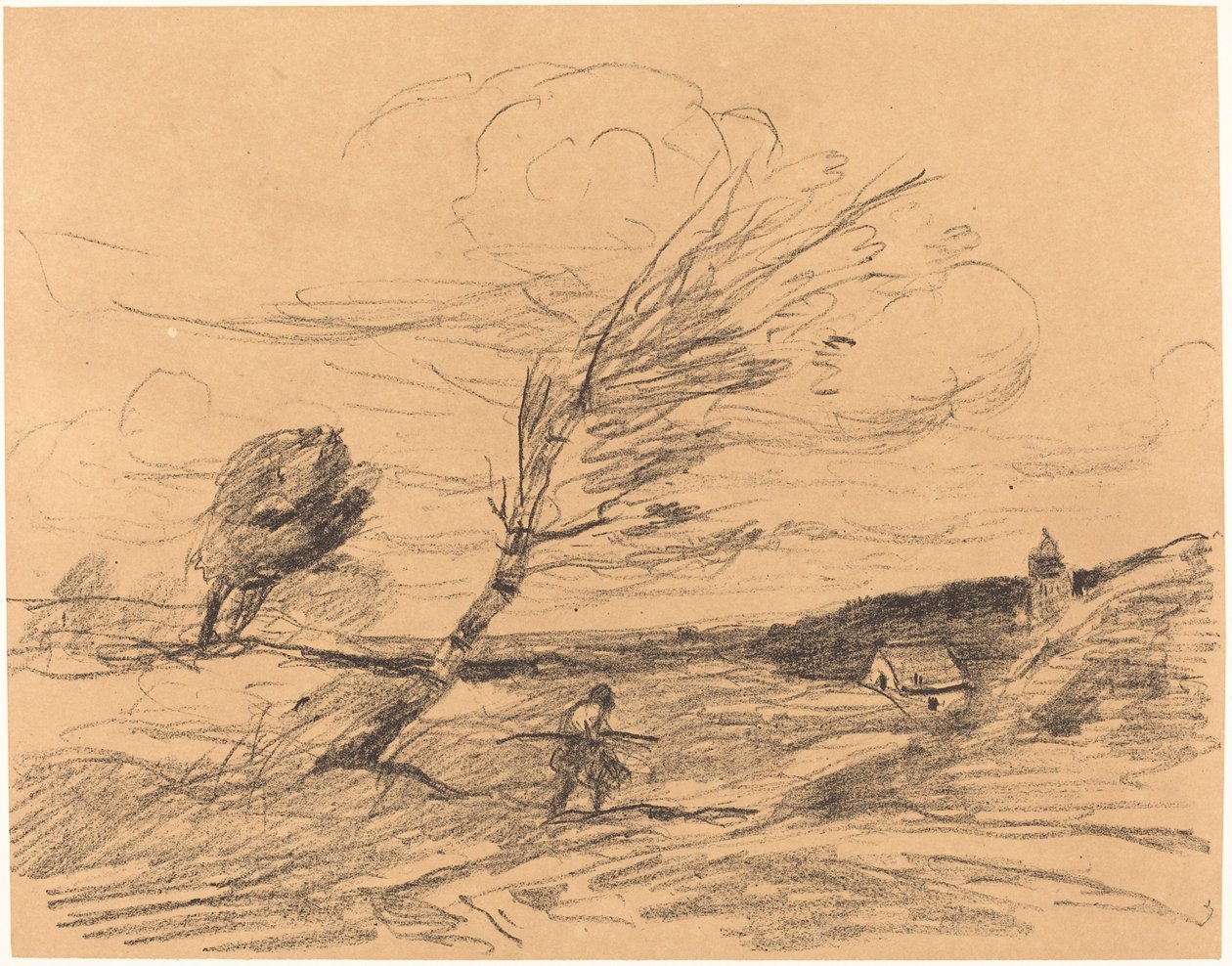 A széllökés Le Coup de vent, 1871. alkotó: Jean Baptiste Camille Corot