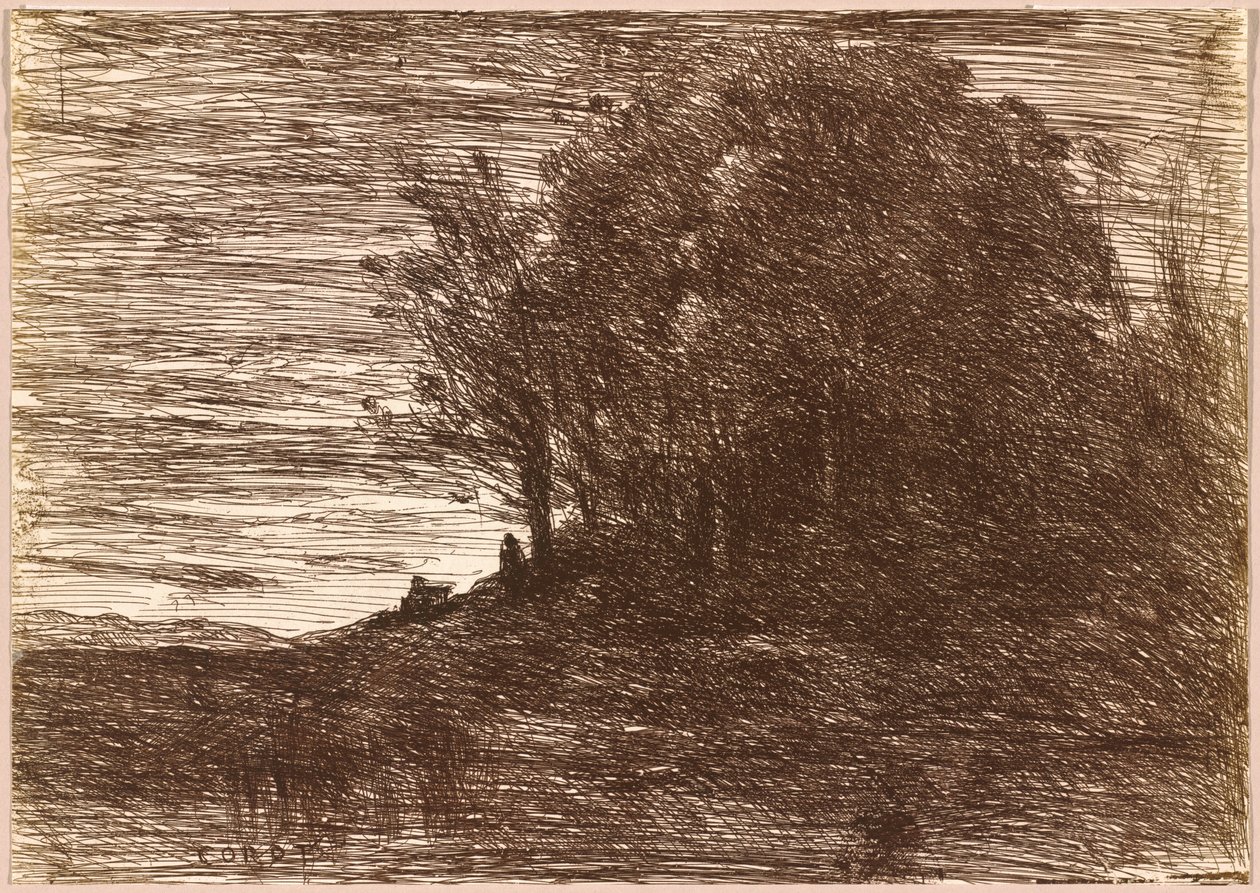 A remeték erdeje, avagy a Trasimène-tó partja,1858 (rajz) alkotó: Jean Baptiste Camille Corot