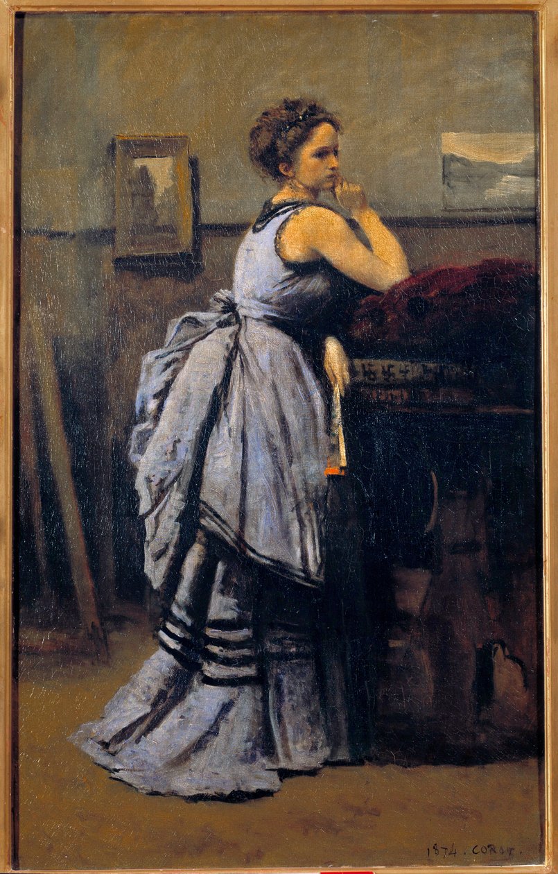 Camille Corot (1796-1875) A hölgy kékben festménye 1874 V. 0,8x0,5 m párizsi Louvre múzeum alkotó: Jean Baptiste Camille Corot