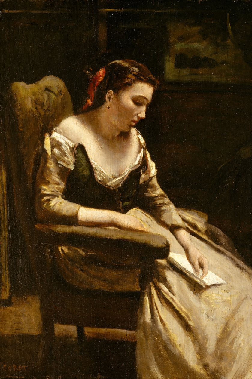 The Letter, 1865 körül (olaj, fa) alkotó: Jean Baptiste Camille Corot