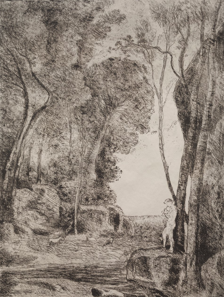 A kis pásztor, eredeti lenyomat 1855, nyomtatva 1921-ben. alkotó: Jean Baptiste Camille Corot