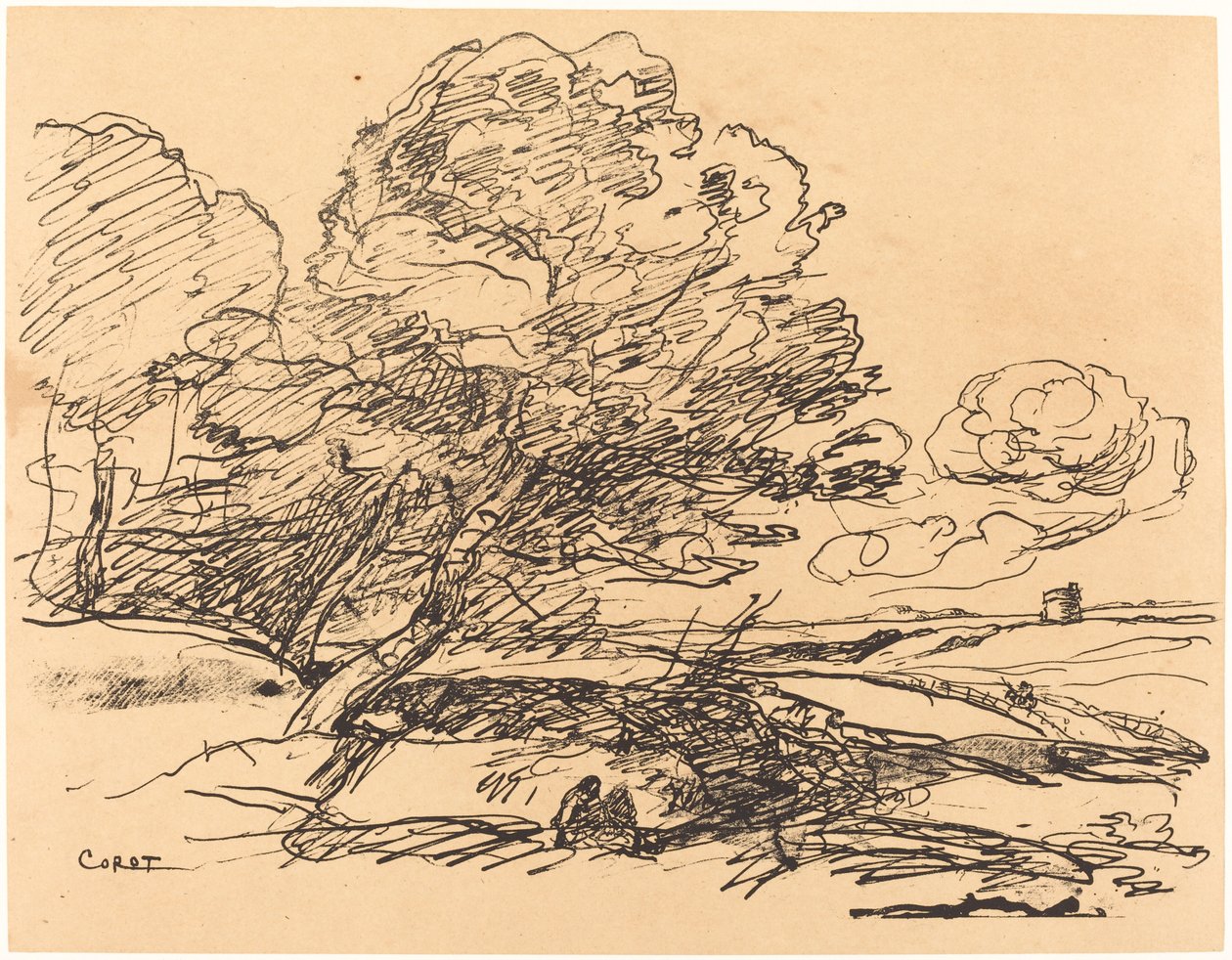 A magányos torony (La Tour isolee) alkotó: Jean Baptiste Camille Corot