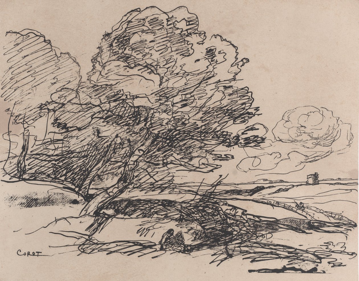 A magányos torony, 1871. alkotó: Jean Baptiste Camille Corot