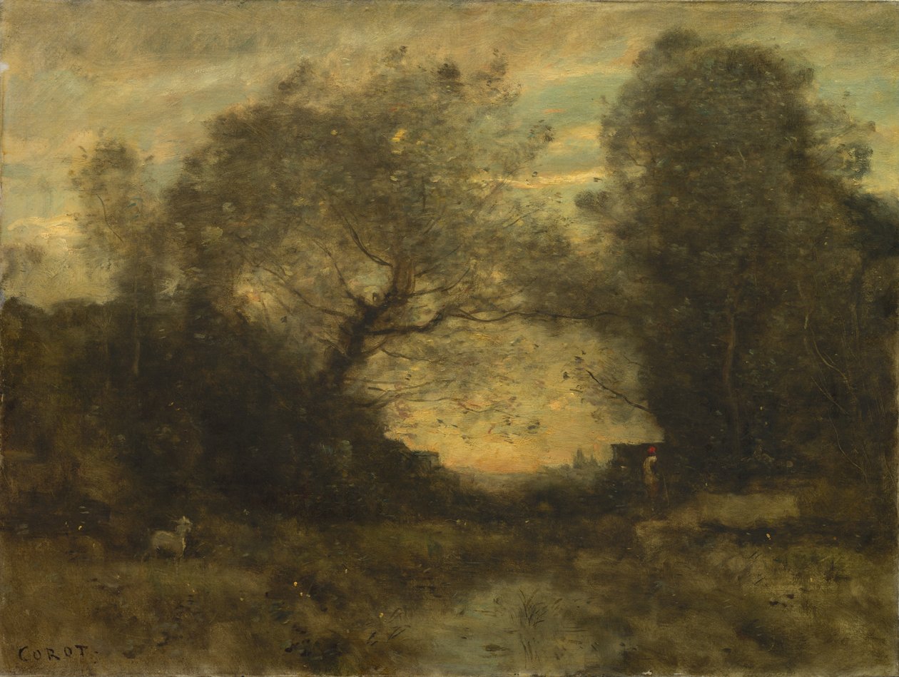 A tavacska az erdő bejáratánál, 1860-75 körül alkotó: Jean Baptiste Camille Corot