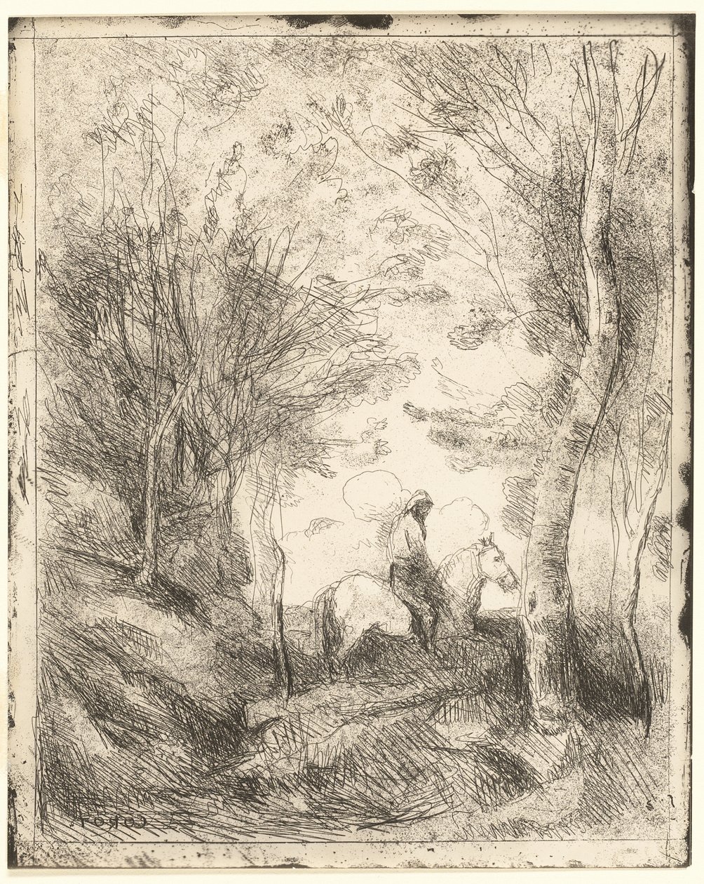 A lovas az erdőben, nagy tányér alkotó: Jean Baptiste Camille Corot