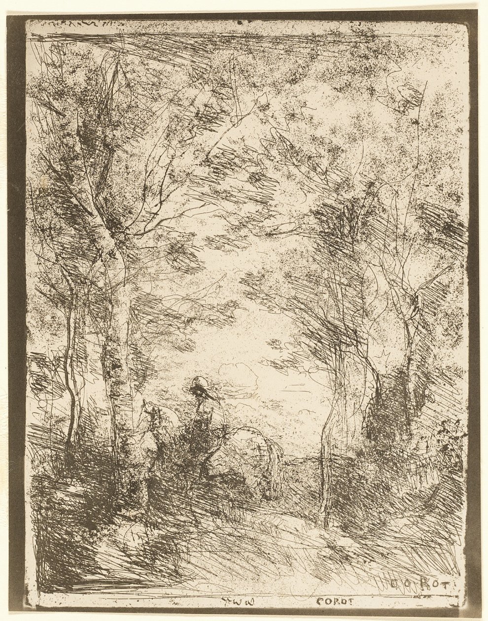 A lovas az erdőben, kis tányér alkotó: Jean Baptiste Camille Corot