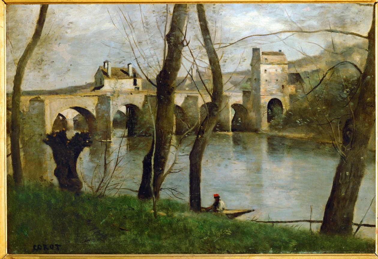 A franciaországi Mantes hídja ... alkotó: Jean Baptiste Camille Corot