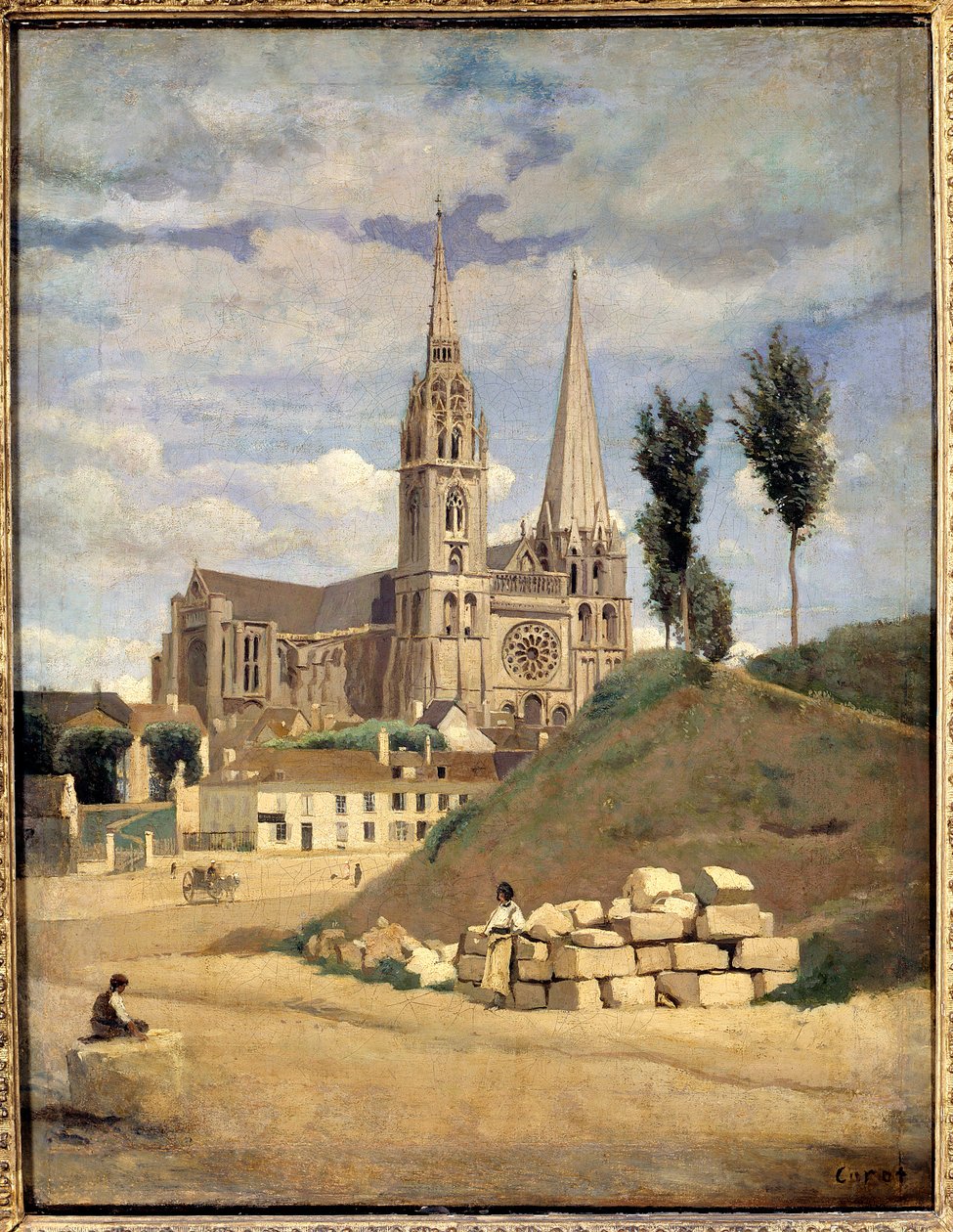 A Chartres-i katedrális. A Chartres-i Notre-Dame katedrális (Notre-Dame) külső képe – Camille Corot (1796-1875) festménye alkotó: Jean Baptiste Camille Corot