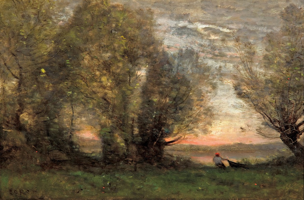 A halász, esti hatás, kb. 1860-1870 alkotó: Jean Baptiste Camille Corot
