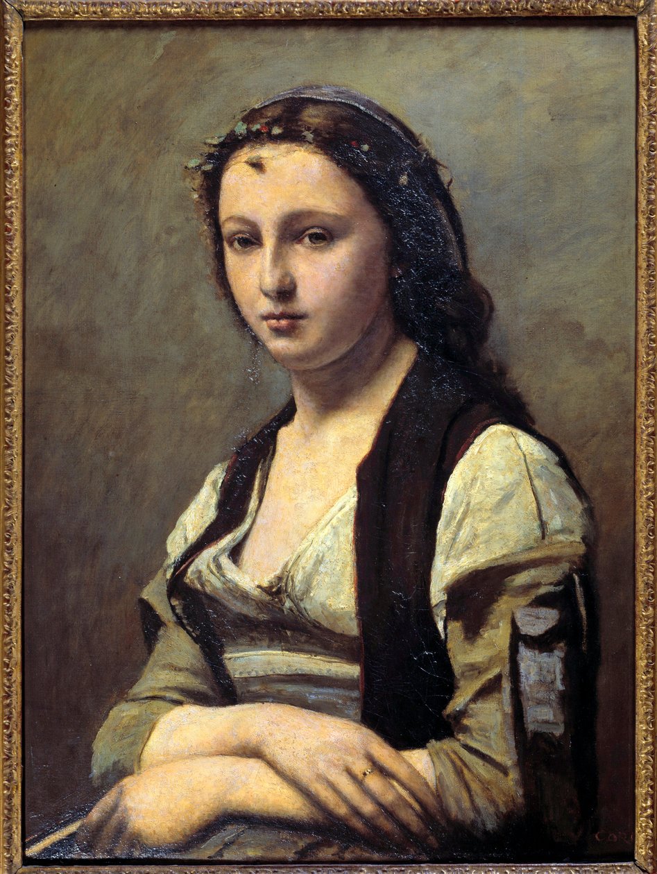 A nőnél van a gyöngy. Camille Corot (1796-1875) festménye alkotó: Jean Baptiste Camille Corot