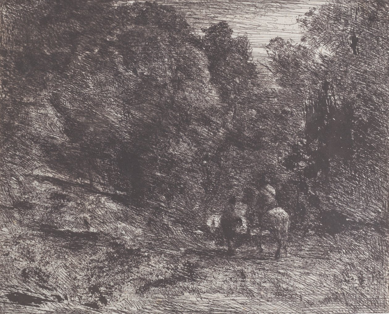 Két utazó az erdőben A lovas az erdőben és a gyalogos, 1854. alkotó: Jean Baptiste Camille Corot