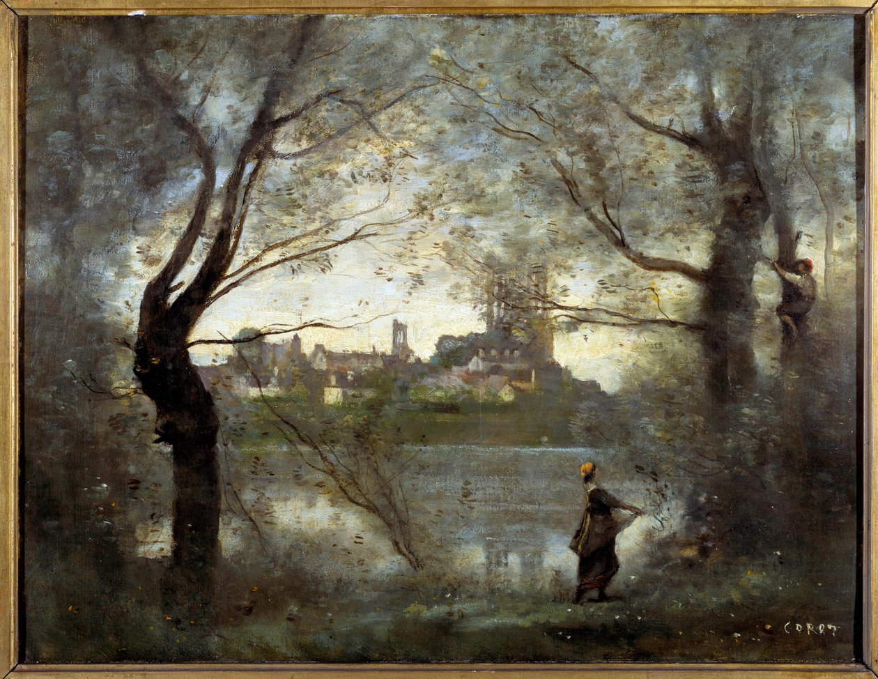 Mantes látképe (Mantes-la-Jolie, Yvelines) Camille Corot (1796-1875) festménye 1865 V. 0,42x0,55 m Reims, Szépművészeti Múzeum alkotó: Jean Baptiste Camille Corot