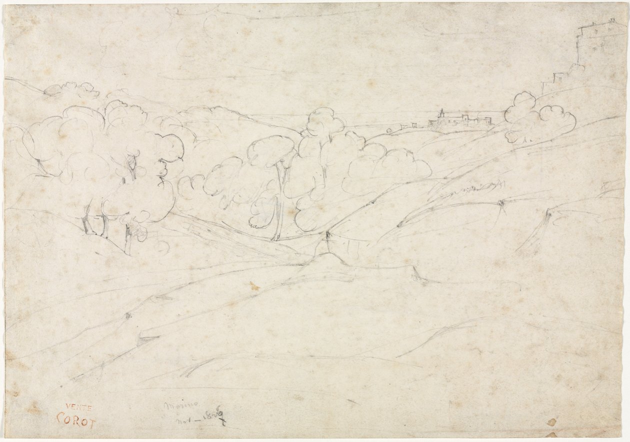 Kilátás Marinóra (recto) alkotó: Jean Baptiste Camille Corot