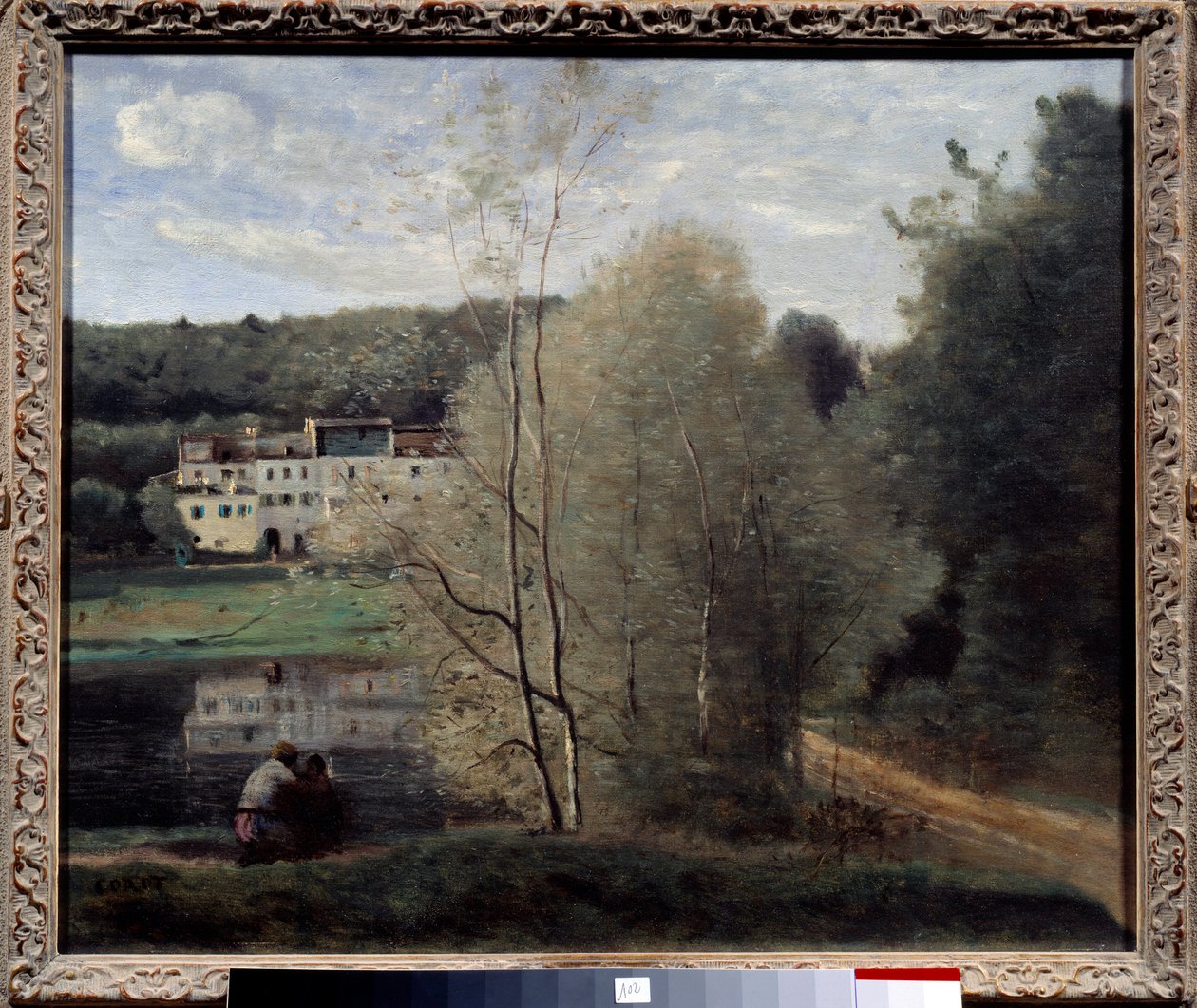 Avray városának kilátása, a tó és a Cabassud ház Camille Corot festménye (1796-1875) 1840 Des monks, Művészeti központ alkotó: Jean Baptiste Camille Corot