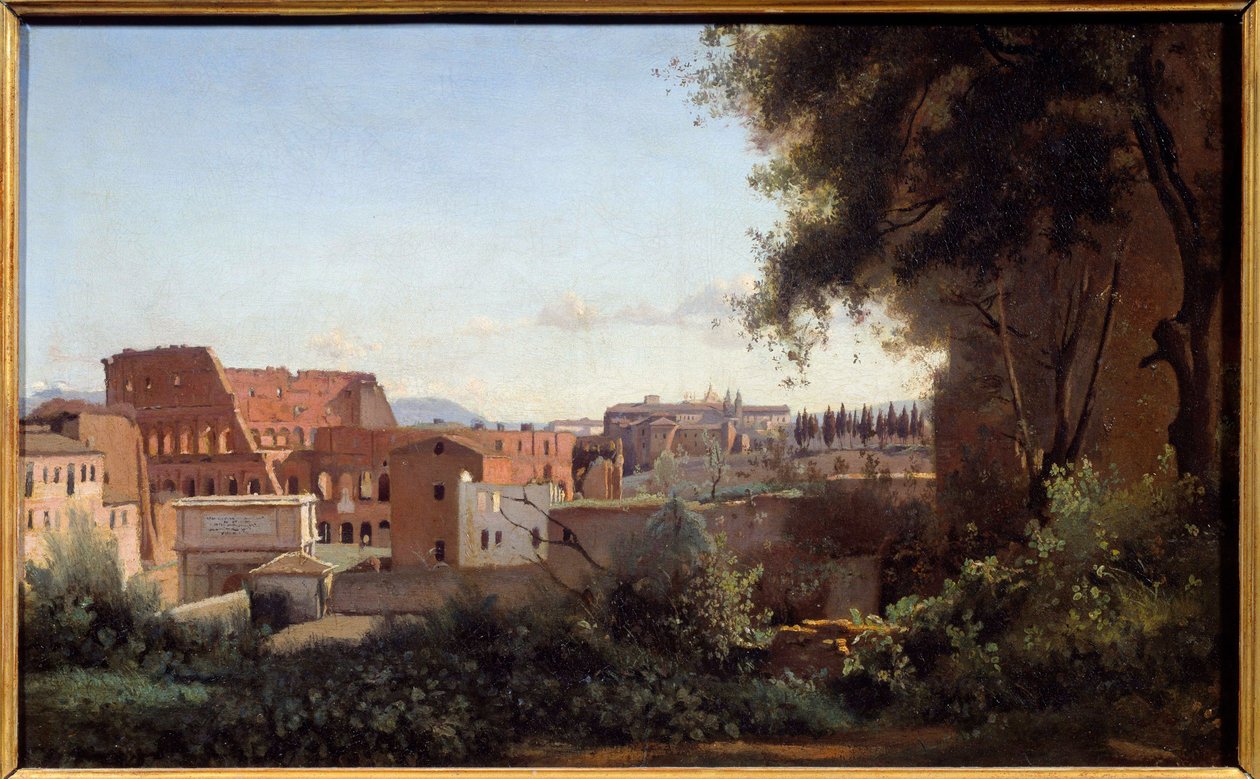 Kilátás a Colosseo-ra (Colosseo) Rómában a Farnese Gardensből Camille Corot (1796-1875) festménye 1826 V. 0,3x0,49 m alkotó: Jean Baptiste Camille Corot