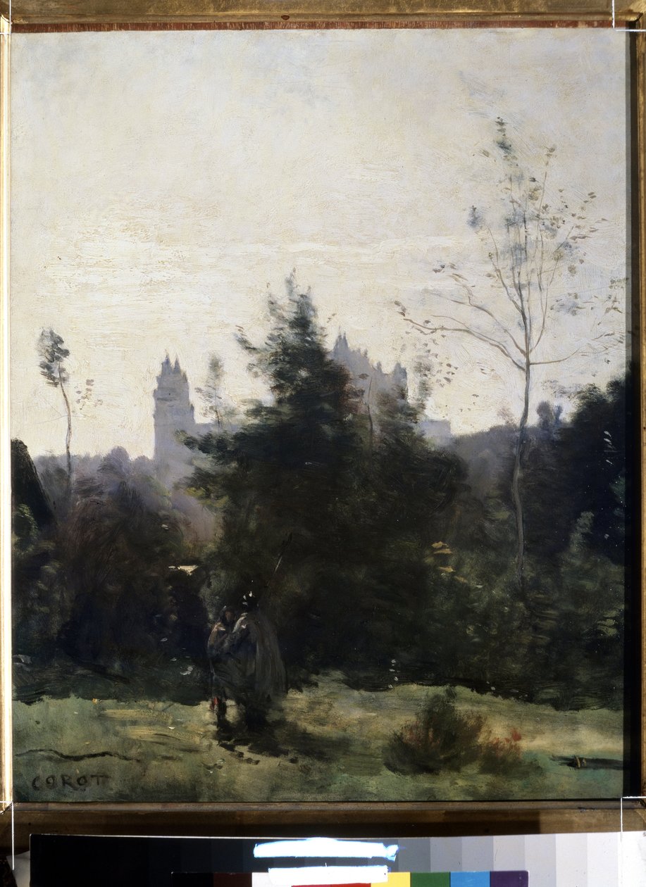 ""Kilátás a Pierrefonds kastélyára az Oise-ban"" Camille Corot (1796-1875) festménye, 1860 körüli Pouchkine Múzeum, Moszkva alkotó: Jean Baptiste Camille Corot