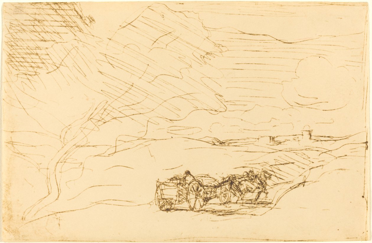 Kocsi megy városba Le Chariot allant a la ville, 1860. alkotó: Jean Baptiste Camille Corot