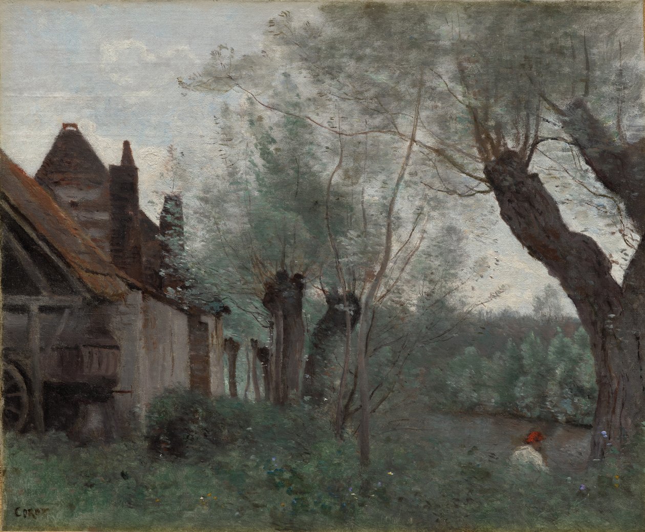 Fűzfa és parasztház Sainte-Catherine-lès-Arras-ban alkotó: Jean Baptiste Camille Corot
