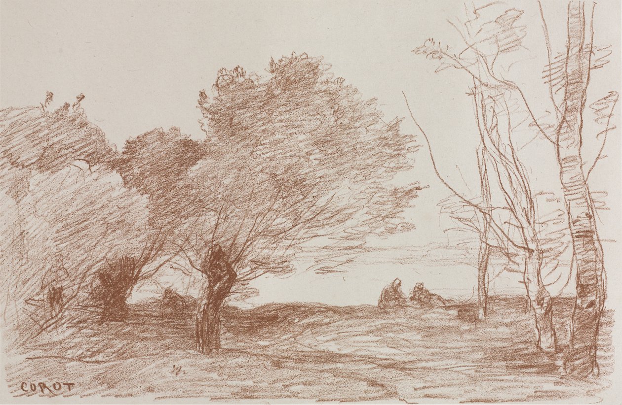 Fűz és nyárfák alkotó: Jean Baptiste Camille Corot