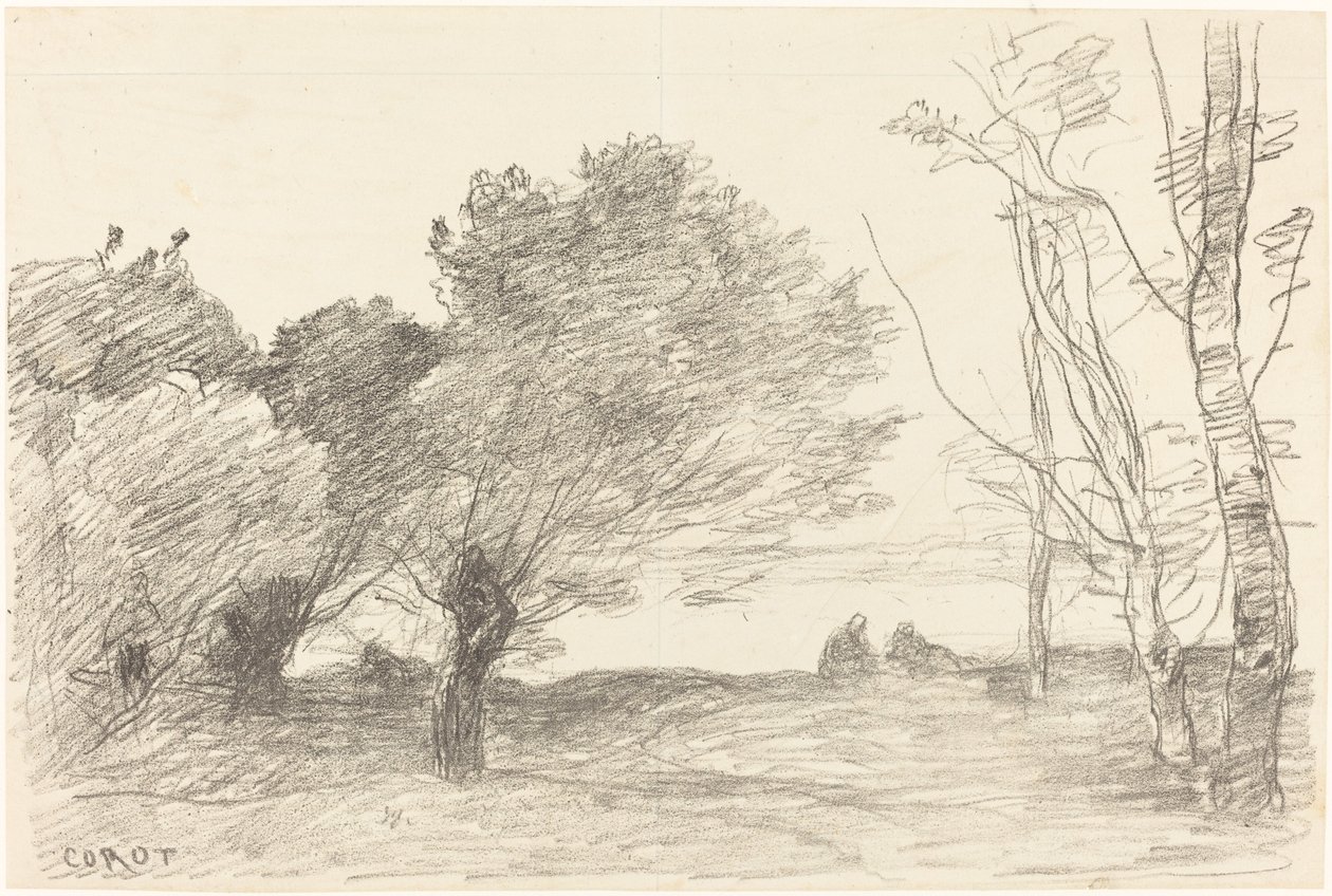 Fűz és fehér nyár (Saules et peupliers blancs) alkotó: Jean Baptiste Camille Corot