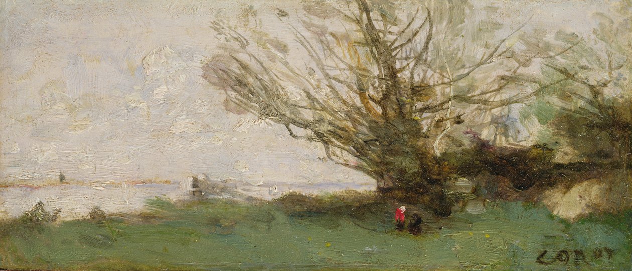 Téli táj a tó mellett (panel) alkotó: Jean Baptiste Camille Corot